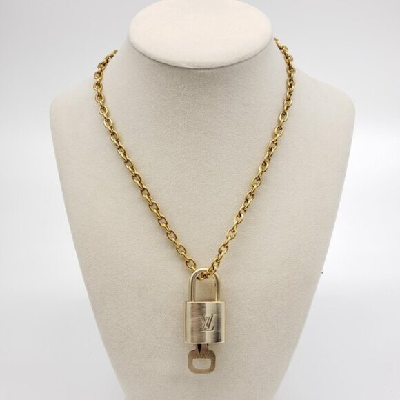 Authentic Louis Vuitton Gold Lock w/ Unbranded Stainless Steel Chain with Box - Picture 3 of 7